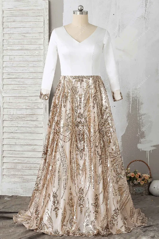 Limited Quantity Chic Satin Sequin Two-tone Long Sleeve Prom Dress