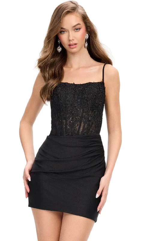 Low Prices Ashley Lauren 4738 - Floral Embroidered Scoop Cocktail Dress