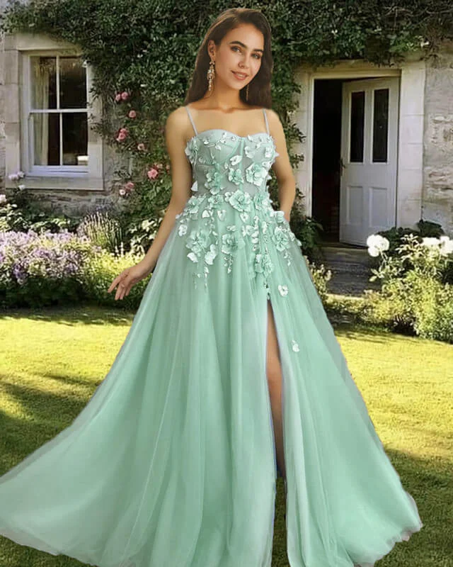 Savings Bonanza Light Green 3D Flowers Tulle Corset Dress