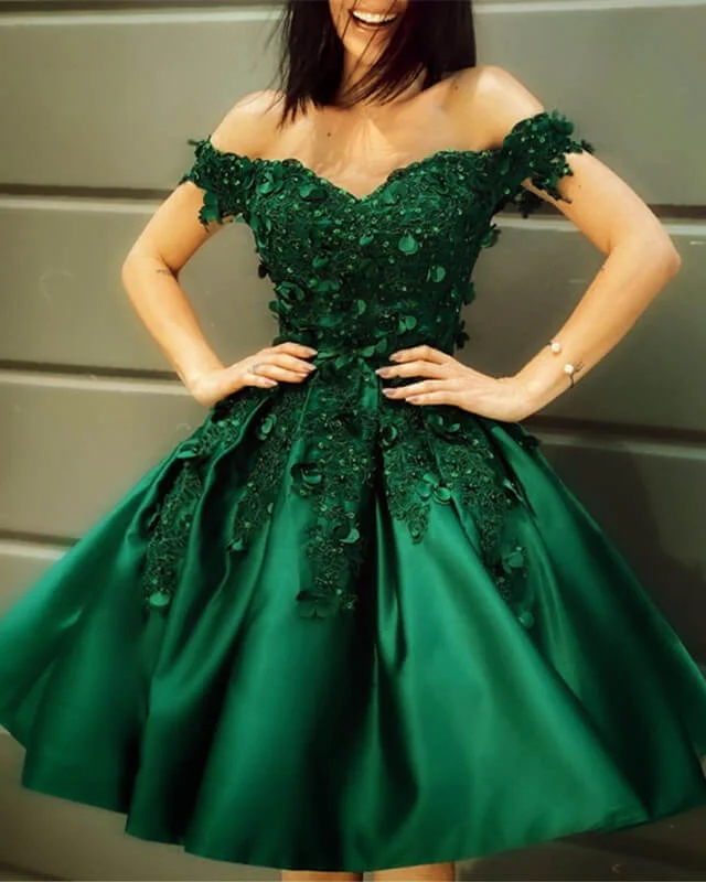 Year-End Clearance Dark Green Homecoming Dress With 3D Lace Flowers