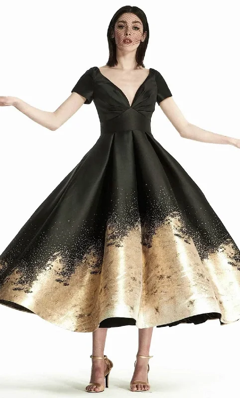Limited Availability Hynes Park M443 - Deep V-Neck Pleated Prom Dress
