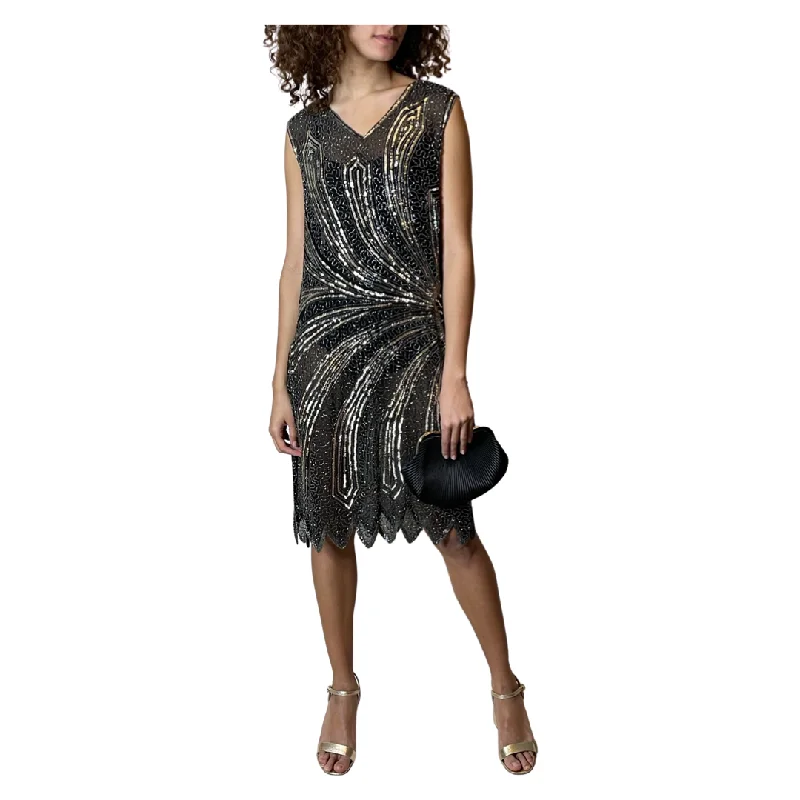 Blowout Sale Vintage Black & Silver Sequin Flapper Dress Uk 10 - 12