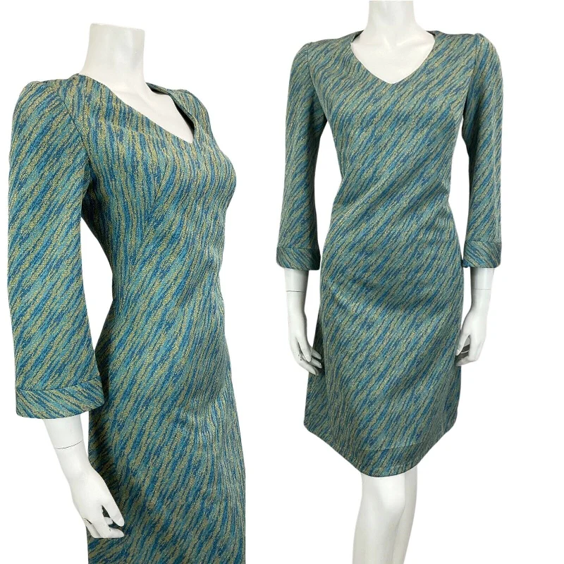 Midnight Madness VINTAGE 60s 70s BLUE GOLD DISCO MOD MINI PARTY CHRISTMAS EVENING DRESS 10 12