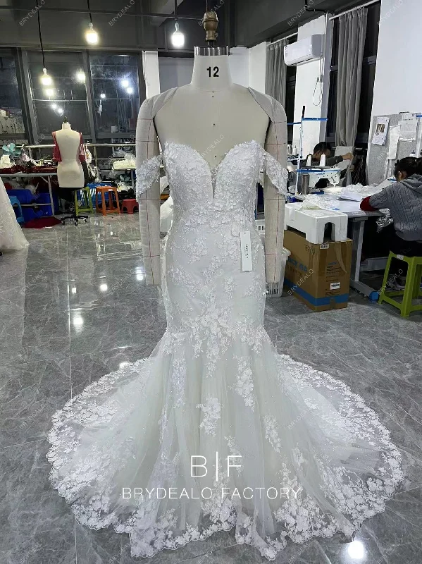 Price Drop Flower Lace Mermaid Wedding Dress with Glitter Tulle