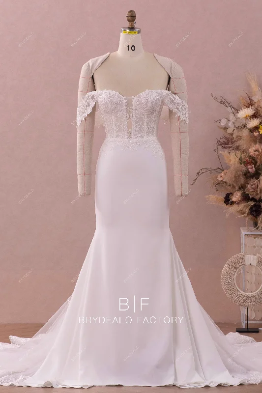 Savings Event Illusion Lace Corset Off-shoulder Crepe Mermaid Wedding Dress