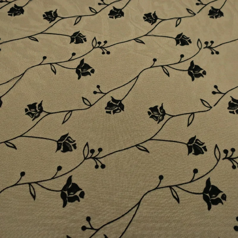 Exclusive Preview Black Tulle with Velvet Floral Design Embroidered Fabric