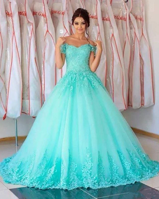 Fantastic Offers Tulle Ball Gown Off The Shoulder Quinceanera Dresses Lace Embroidery