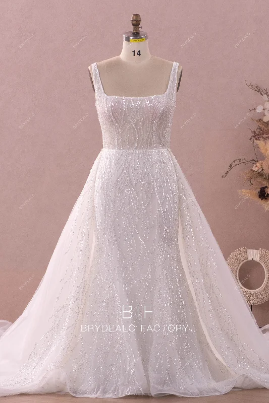Major Savings Wholesale Square Neck Glitter Overskirt Wedding Ball Gown