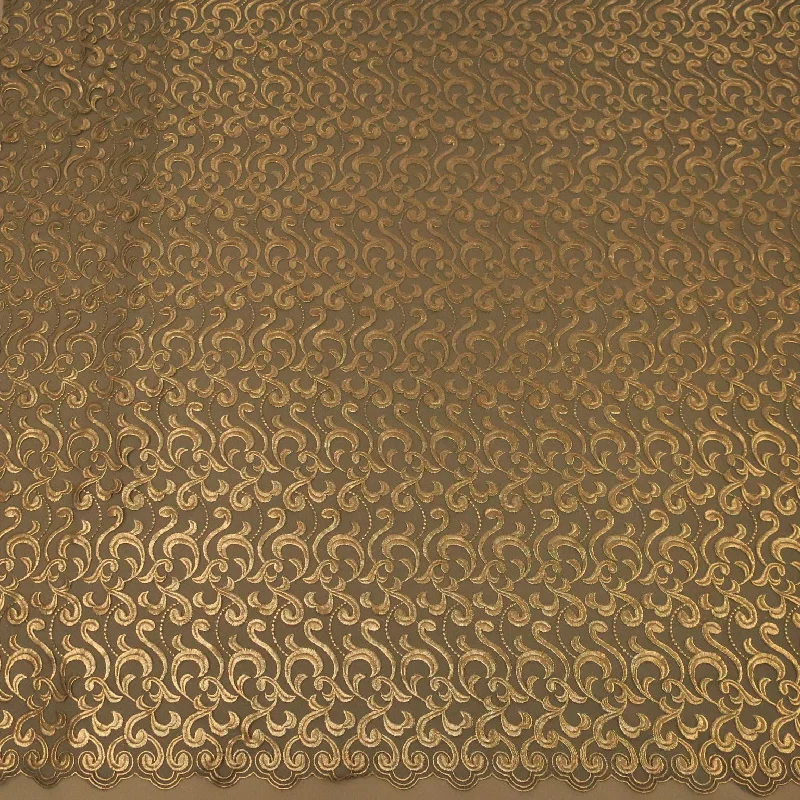 Take Advantage Black Tulle with Gold Arabesques Embroidered Fabric