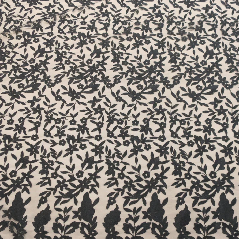 Super Sale Black Floral Embroidered Tulle Fabric