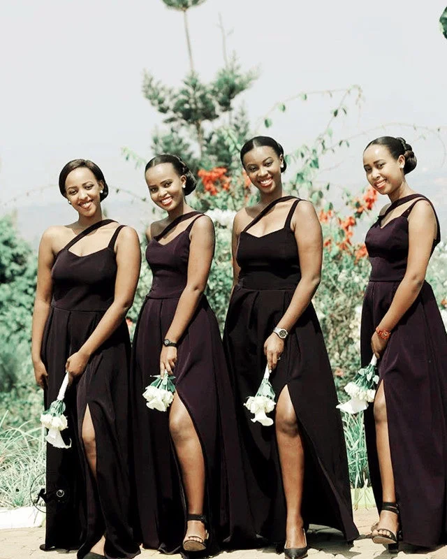 YEAR-End Sale Long Bridesmaid Dresses Satin Split One Shoulder