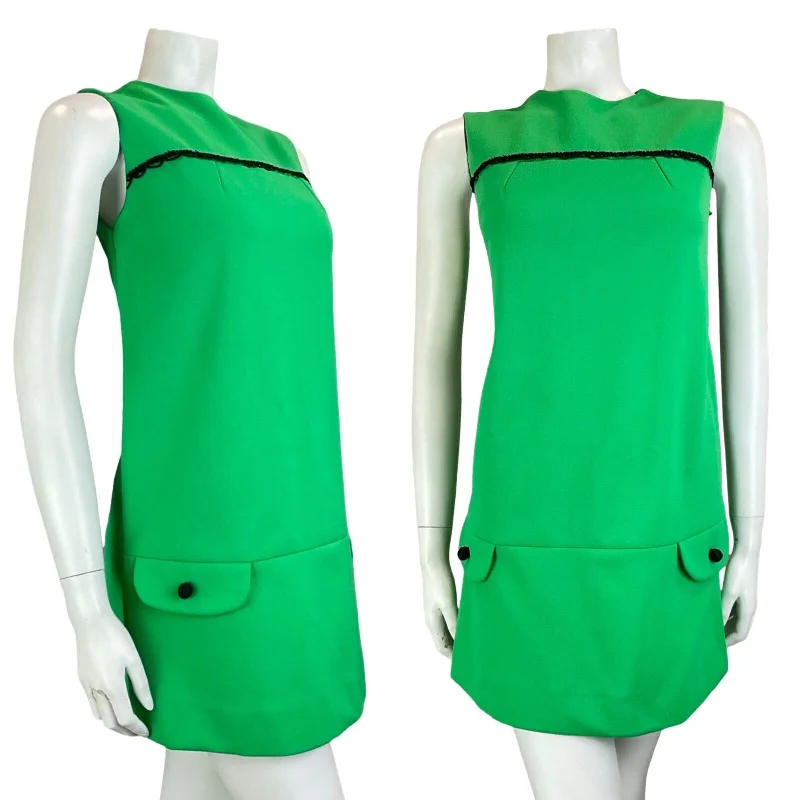 Midnight Sale VTG 60S MOD GOGO SCOOTER GREEN SLEEVELESS MINI DRESS SIZE 8