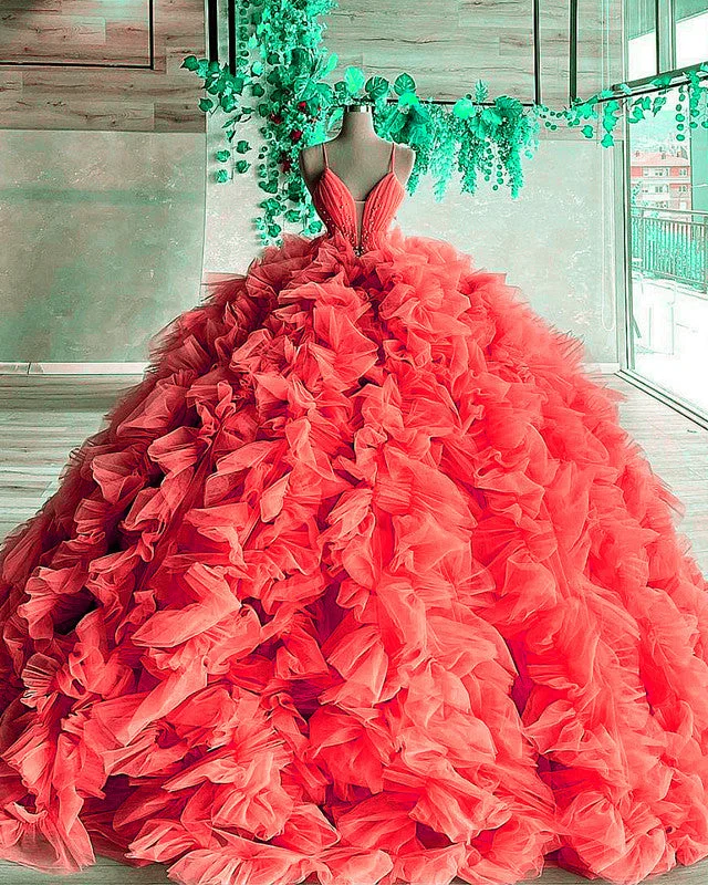 Doorbuster Deal Ball Gown Ruffles Dresses Spaghetti Straps