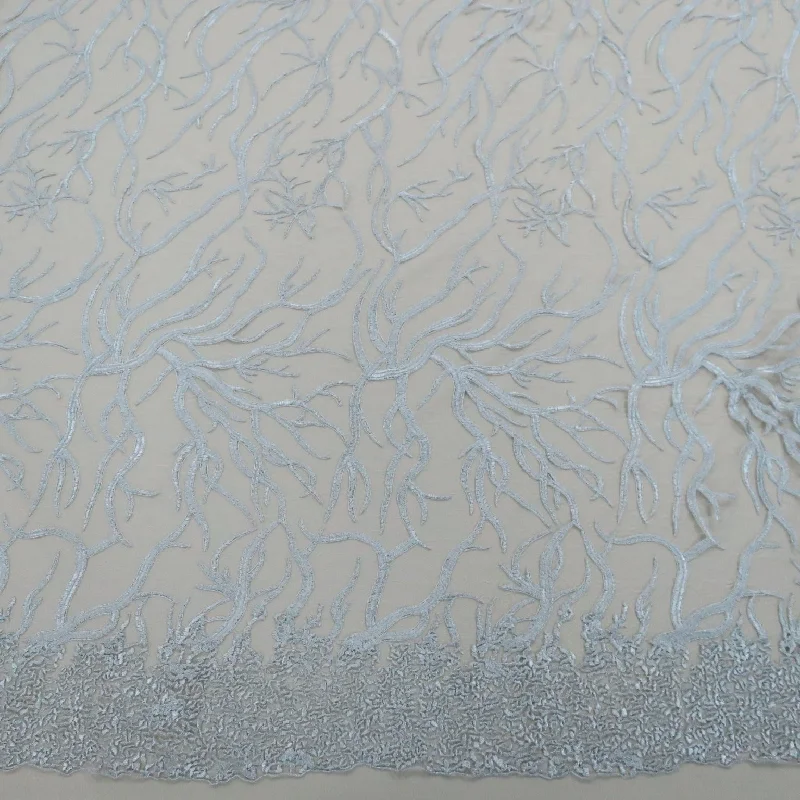 Deal Zone Grey Tulle with Heavy Marine Coral Pattern Embroidered Fabric