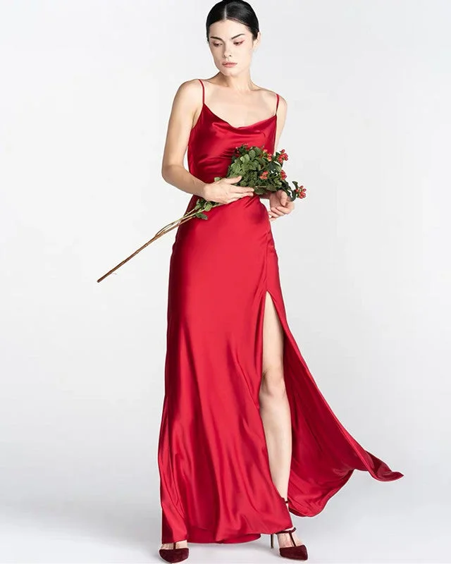 Super Deal Sexy Long Prom Dresses Ruched Neck Side Split