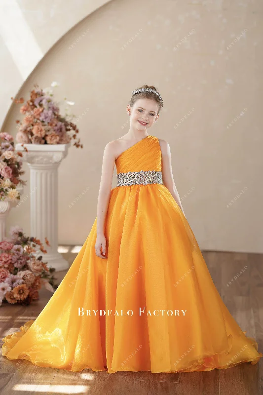 Savings Galore Ready To Ship | One Shoulder Rhinestone Waistband Young Girl Pageant Dress