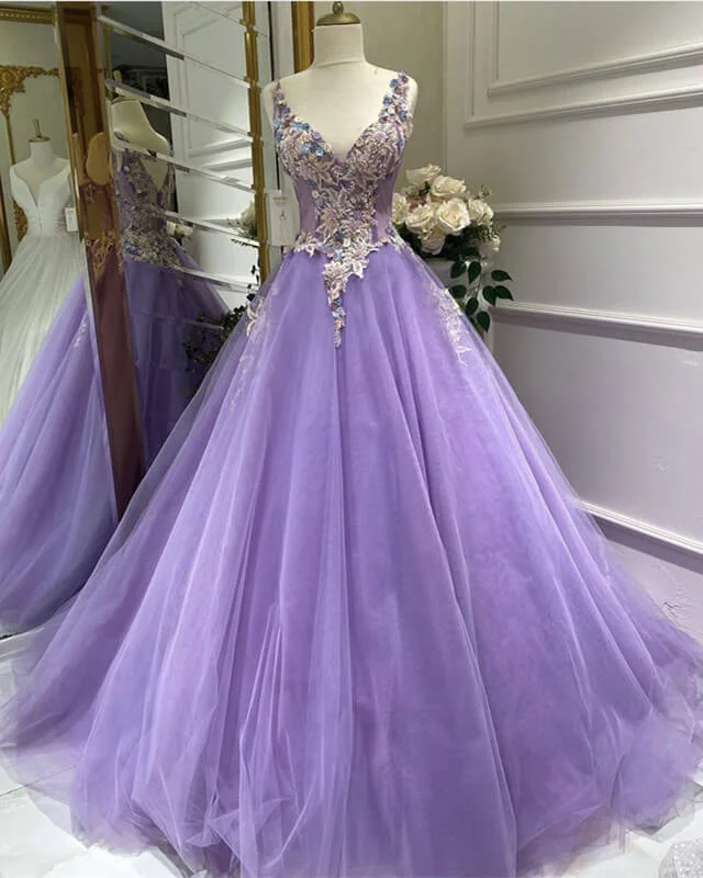 Early Access Tulle Ball Gown V Neck Appliques Dress