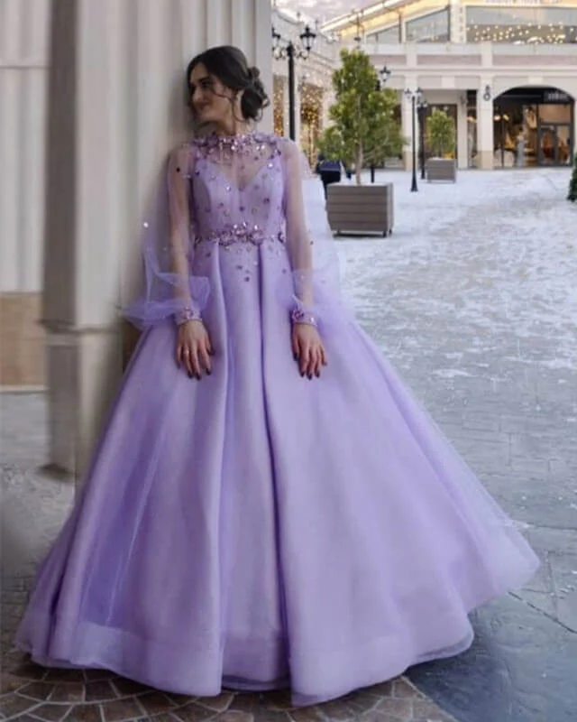 Great Bargains Lavender Tulle Ball Gown Dresses With Embroidery Beaded
