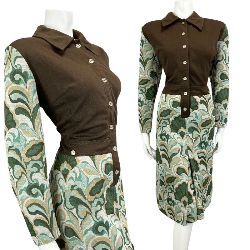 Doorbuster Deal VINTAGE 60s 70s BROWN GREEN PSYCHEDELIC MOD MIDI DRESS 16