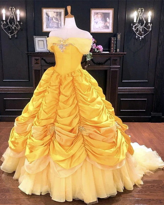 Price Drop Alert Off The Shoulder Taffeta Ball Gown Quinceanera Dresses Yellow
