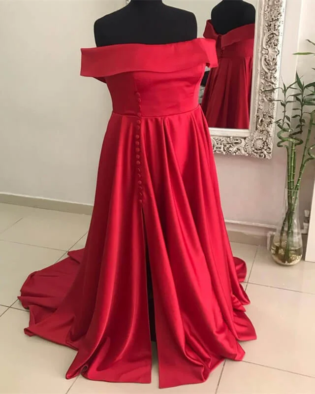 Unbeatable Prices Long Red Plus Size Satin Off Shoulder Dress