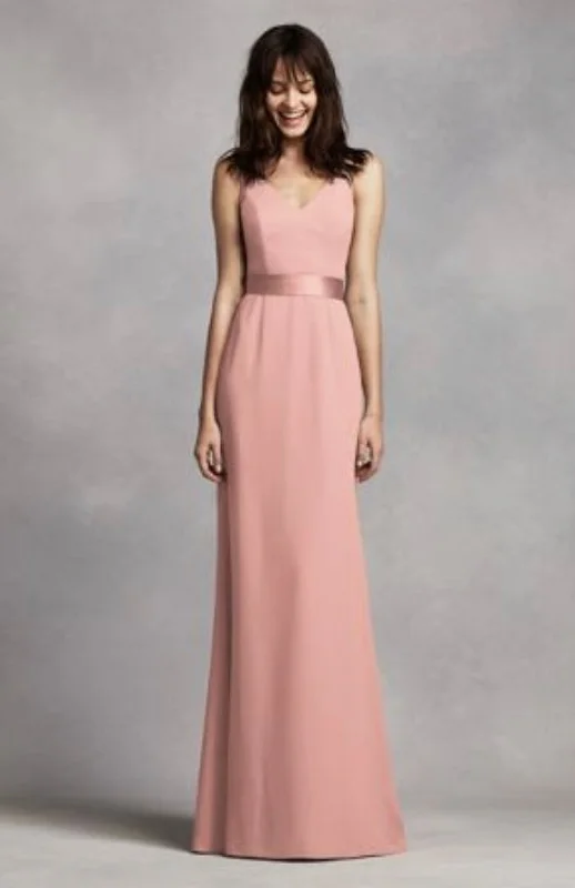 Price Meltdown David's Bridal Long V Neck Crepe Gown with Open Back