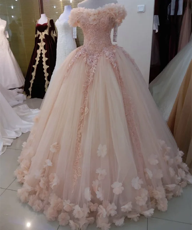 Huge Savings Lace Appliques Ball Gown Quinceanera Dresses Tulle Flowers