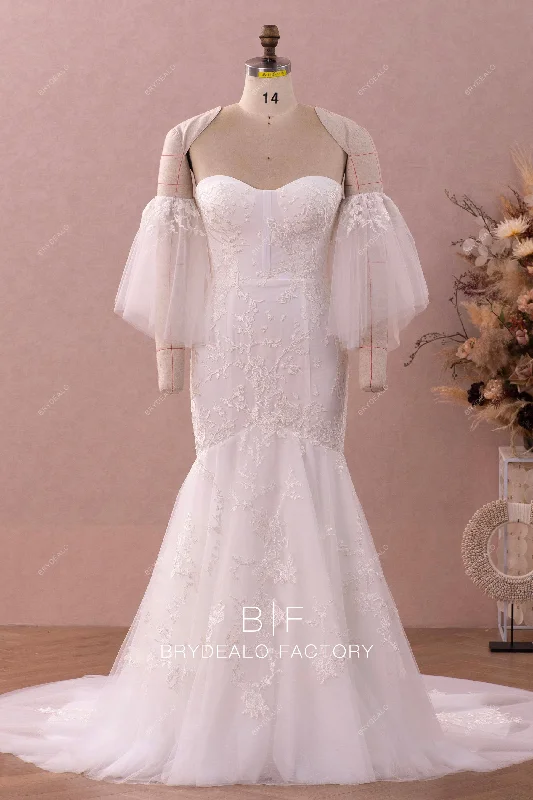 Special Promotion Removable Flutter Sleeves Lace Trumpet Wedding Gown