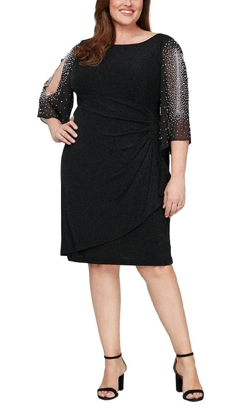 Limited Time Offer Alex Evenings 8427604 - Split Sheer Sleeve Formal Dress