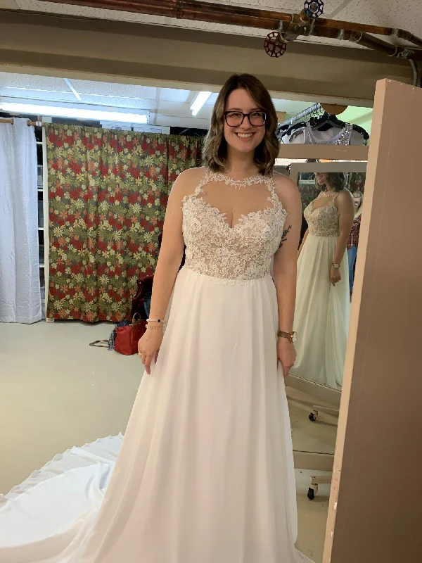 Act Now Justin Alexander Illusion Jewel Neckline Gown with Chiffon Skirt