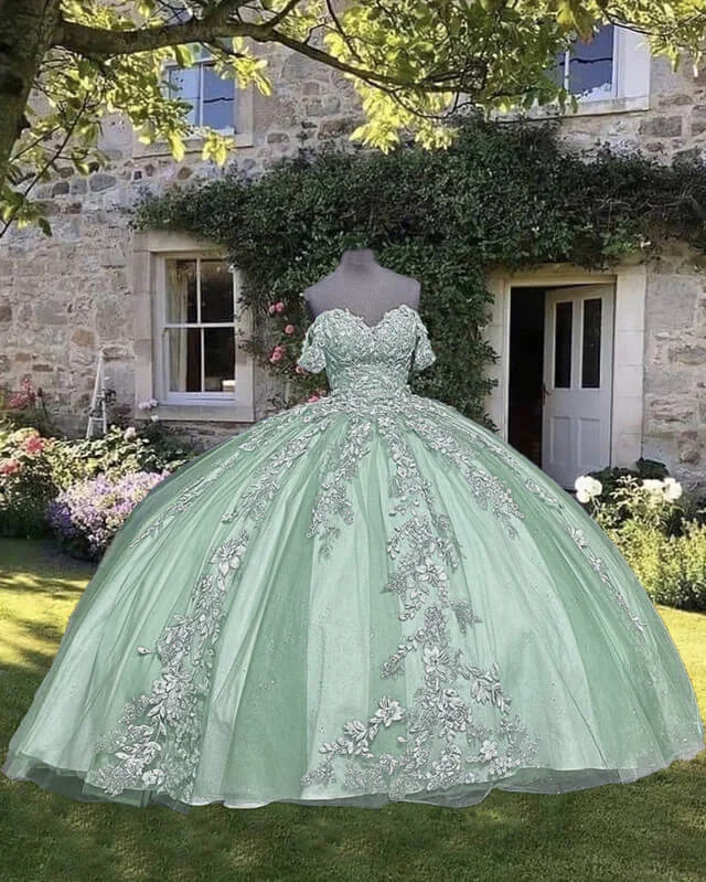 Exclusive Offers Lace Appliques Off-the-shoulder Ball Gown Dress