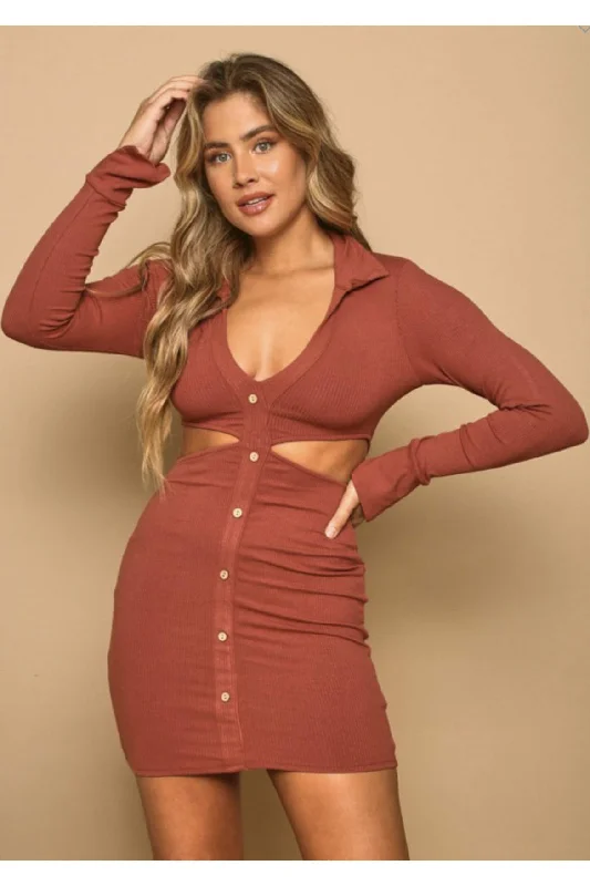 Reduced Prices Button Up Cut Out Dress