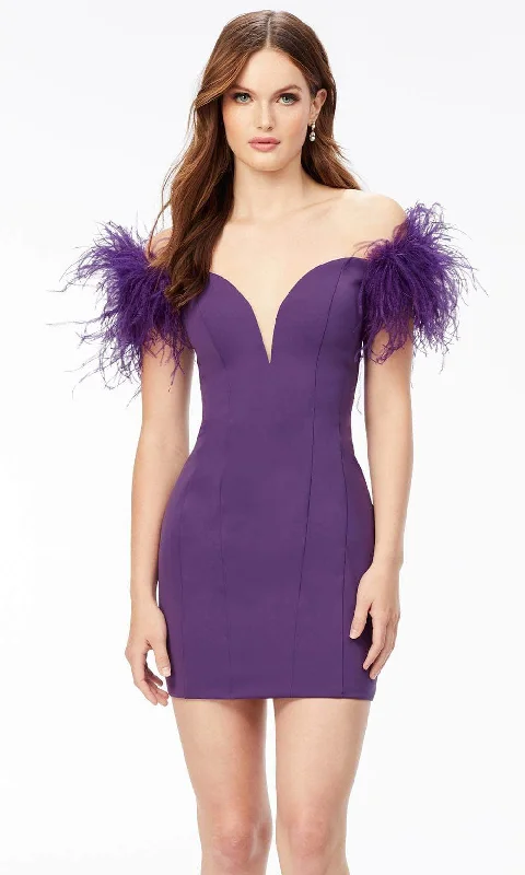 Deal of the Day Ashley Lauren 4523 - Off-Shoulder Feathered Cocktail Dress
