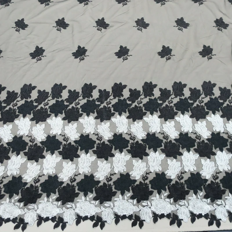 Limited Time Offer Black Tulle with Silver Floral Embroidered Fabric