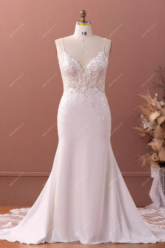 Big Discounts Plus Size Beaded Straps Lace Crepe Wedding Dress
