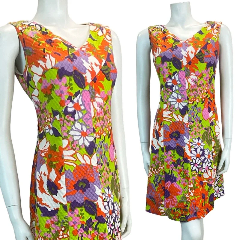 YEAR-End Sale VTG 60S ABSTRACT FLORAL ACID PSYCHEDELIC MINI DRESS MOD GOGO SCOOTER 8 10