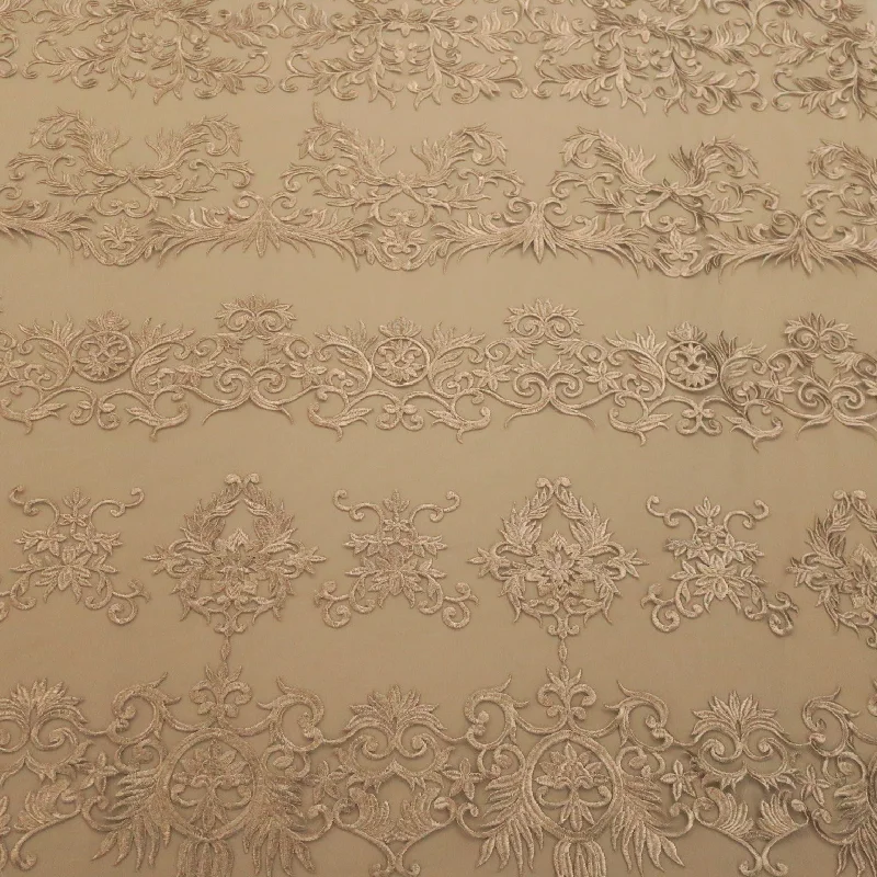 Unmissable Offer Bronze Arabesque Embroidered Tulle Fabric