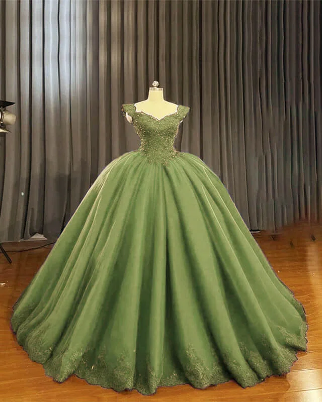 Bargain Prices Sage Ball Gown Appliques Tulle Dress