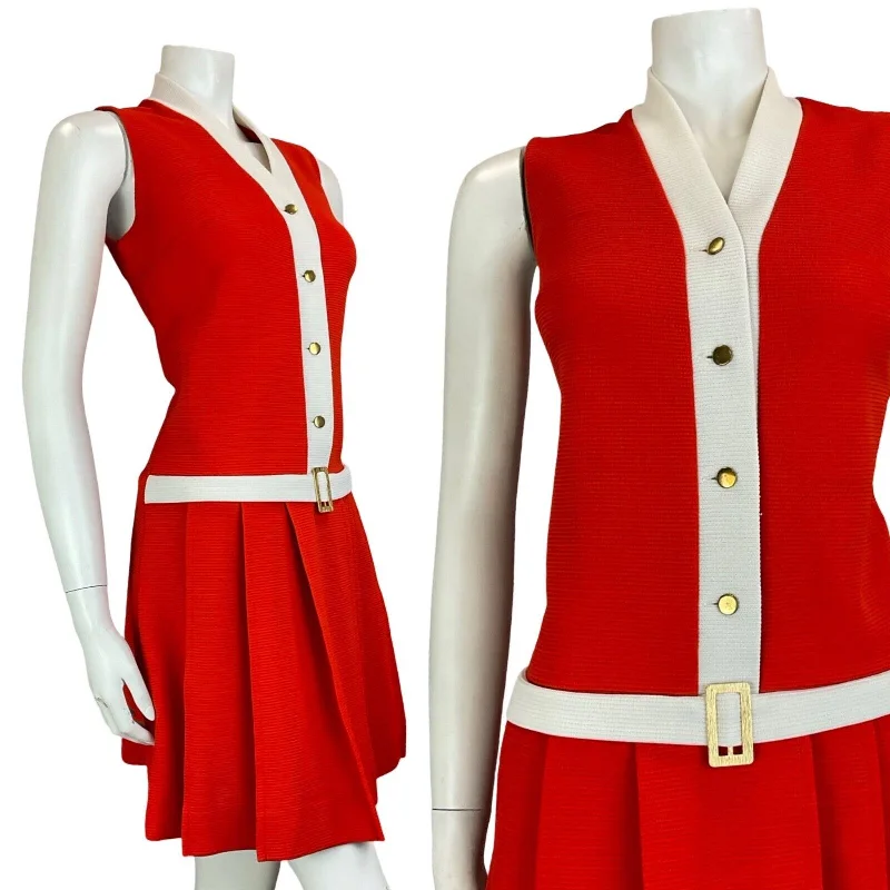 Don’t Miss Out VTG 60S 70S DROP WAIST SLEEVELESS RED WHITE MINI DRESS SIZE 10 12