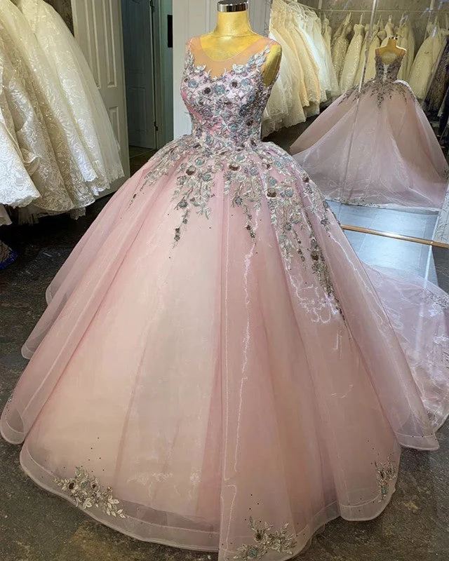 Best Deals Lace Embroidery Quinceanera Dresses Ball Gown Sheer Neck