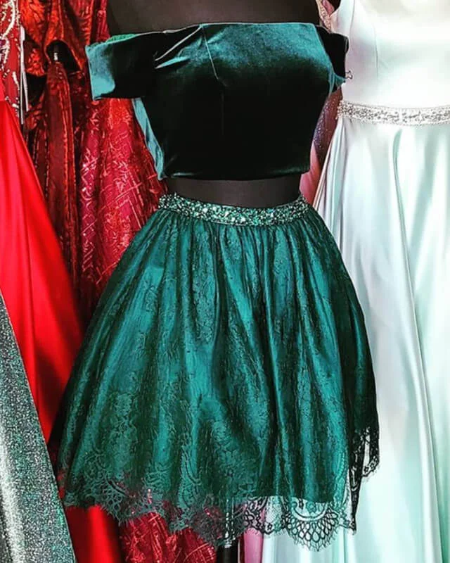 Crazy Savings Two Piece Velvet And Lace Homecoming Dresses