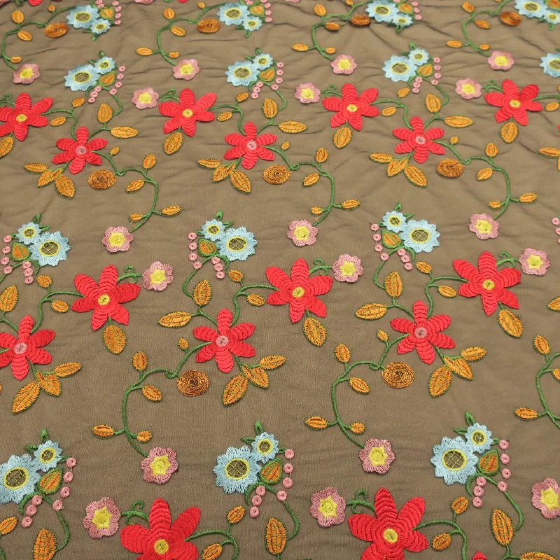 Bonus Savings Black Tulle with Multicolor  Floral Design Embroidered  Fabric