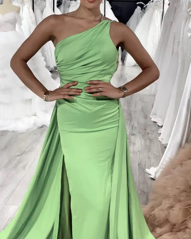 Great Deals High Slit One Shoulder Open Back Satin Dress