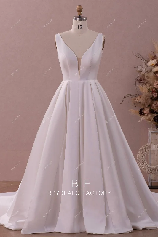 Midnight Sale Plunging Neck Mikado Ball Gown Wholesale Wedding Dress