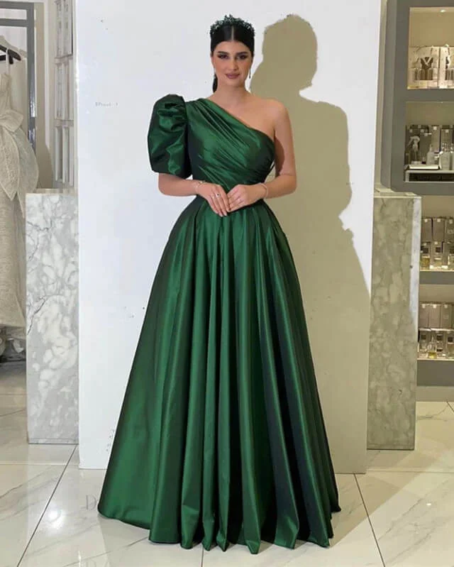 Today Only Green Taffeta One Shoulder Dress
