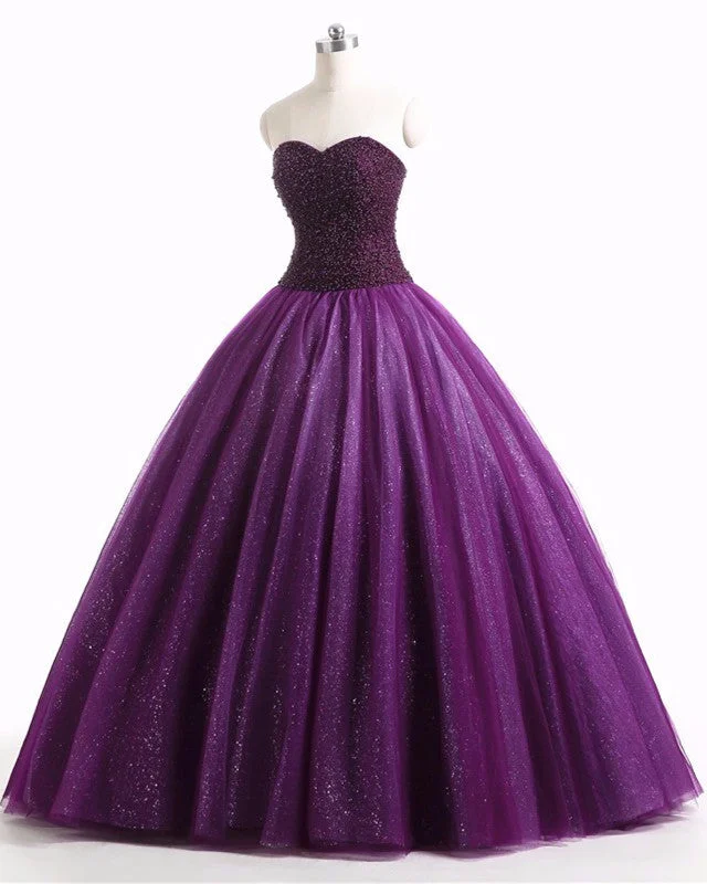 Closeout Dark Purple Wedding Dress Beaded Ball Gown