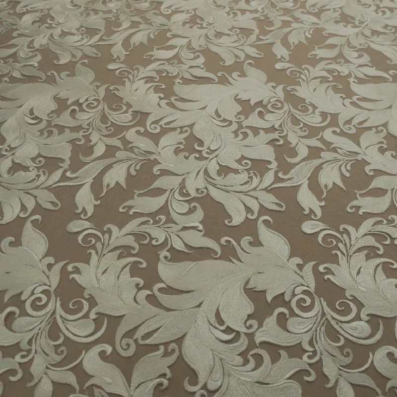 Final Sale White Tulle with White Arabic Design Embroidered Fabric