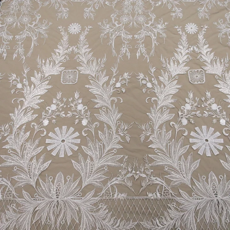 Deal Explosion Black Tulle with White Floral Embroidery Fabric