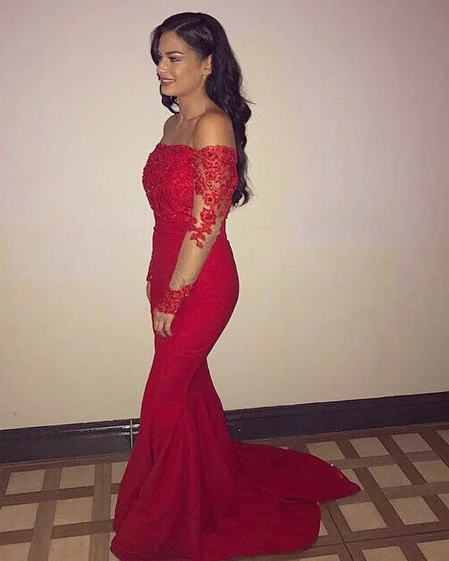 Super Sale Long Sleeves Bridesmaid Dresses Mermaid Off Shoulder