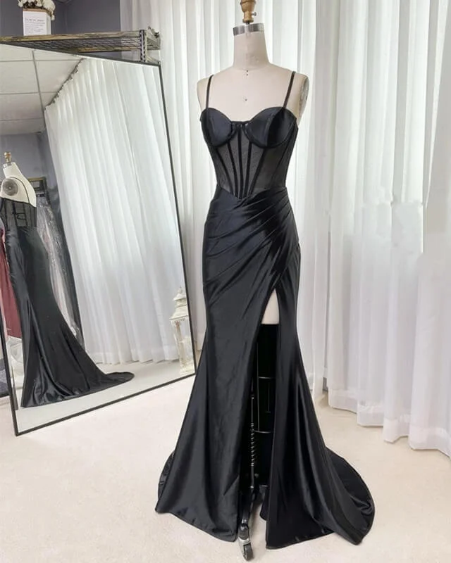 Amazing Deals Mermaid Sweetheart Sheer Top Slit Satin Dress